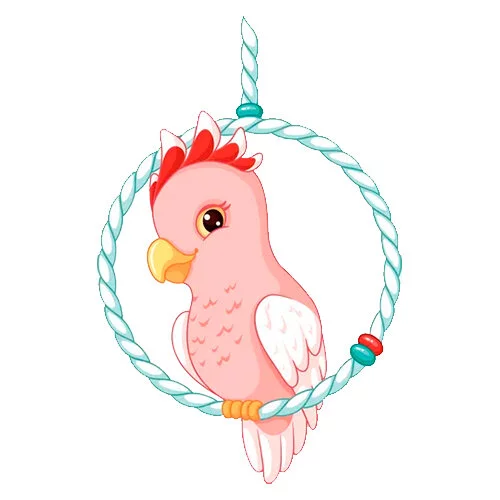 Цветной вариант раскраски девочка-попугай в кольце