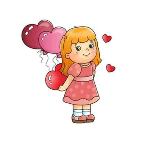 Цветной пример раскраски девочка с шариками воздушными