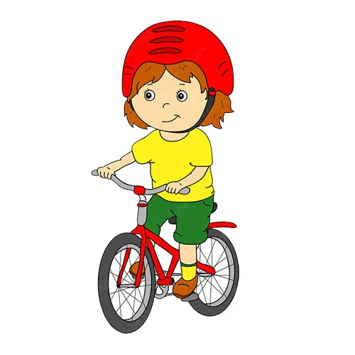 Цветной вариант раскраски девочка в шлеме на велосипеде
