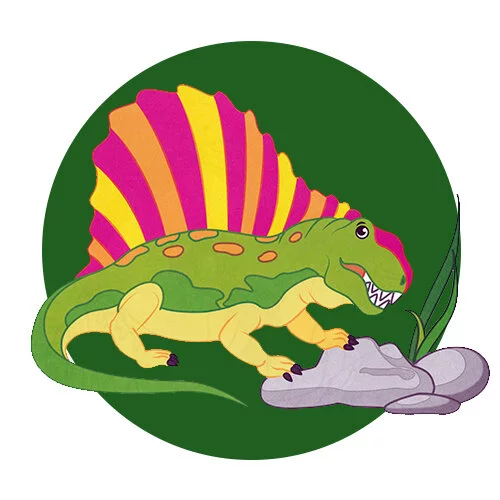 Цветной вариант раскраски диметродон динозавр