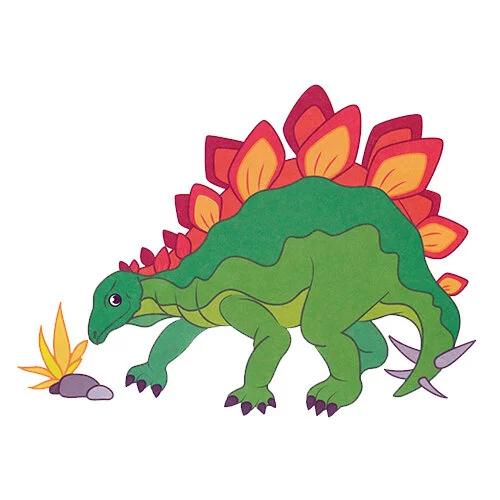 Цветной вариант раскраски динозавр стегозавр у растения