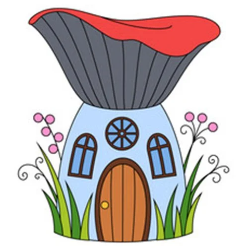 Цветной пример раскраски домик гриб мультик