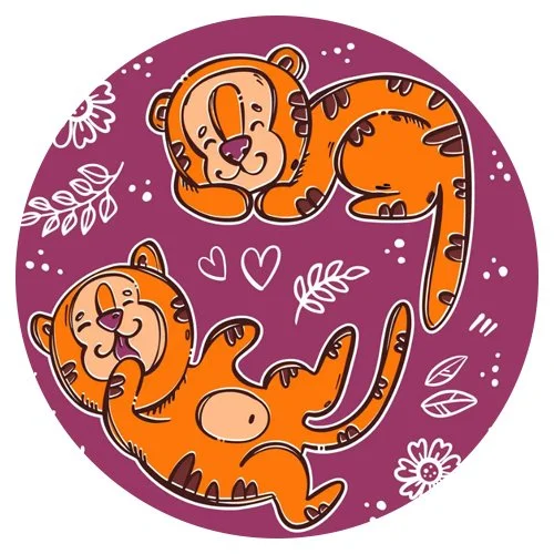 Цветной вариант раскраски два тигра новогодних