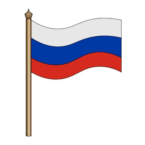 Цветной пример раскраски флаг россии и контурная карта