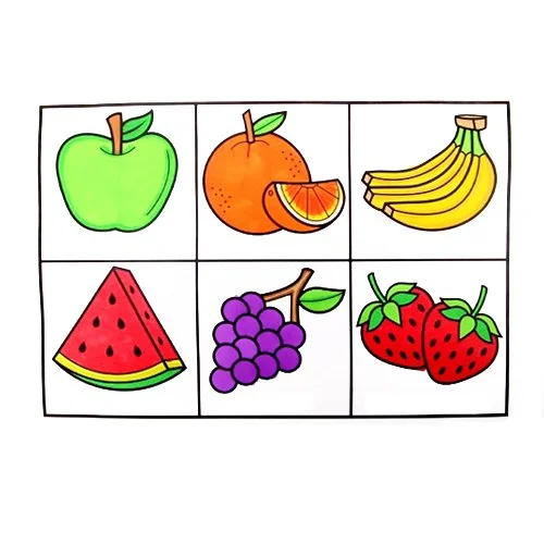 Цветной пример раскраски фрукты с названиями