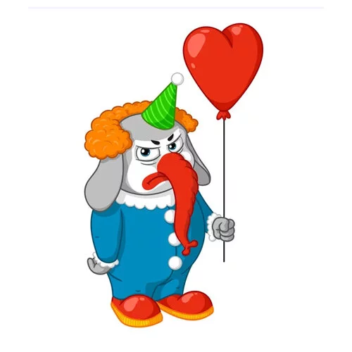 Цветной пример раскраски грустный слон клоун с шариком