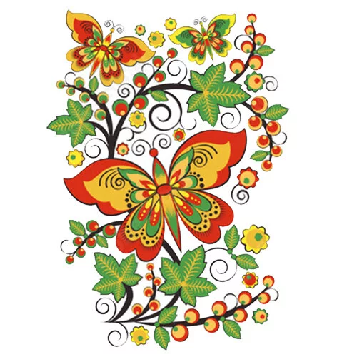 Цветной пример раскраски хохлома бабочка
