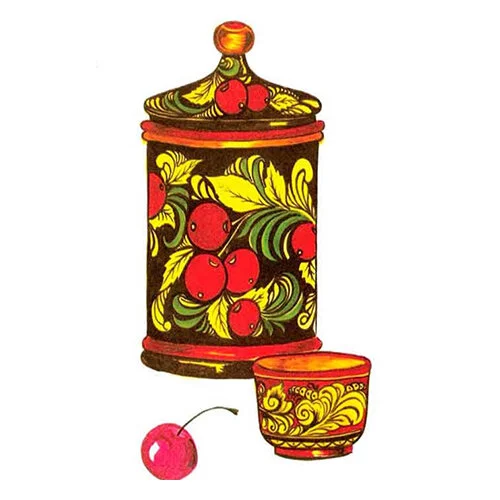 Цветной вариант раскраски хохлома чашка и банка