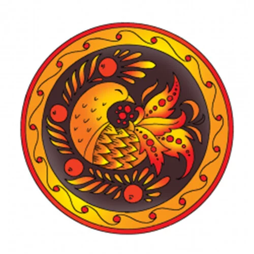 Цветной вариант раскраски хохлома тарелка