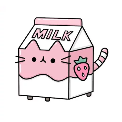 Цветной вариант раскраски каваи кото-молоко