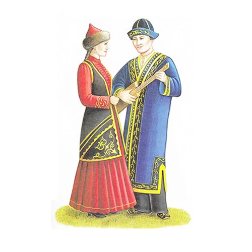Цветной пример раскраски казахский национальный костюм