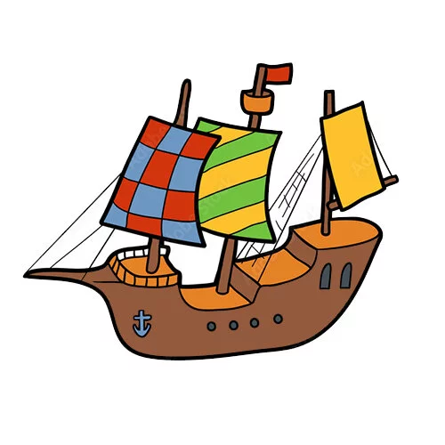 Цветной вариант раскраски корабль пирата