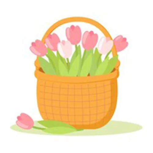 Цветной вариант раскраски корзинка с тюльпанами