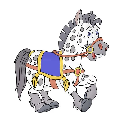 Цветной вариант раскраски красивая лошадь или конь