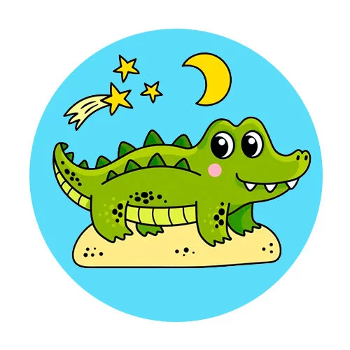 Цветной пример раскраски крокодил и луна