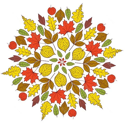 Цветной пример раскраски листья в круге