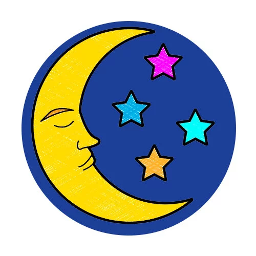 Цветной пример раскраски мальчик луна спит