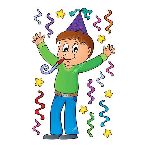 Цветной пример раскраски мальчик на день рождения с шариками