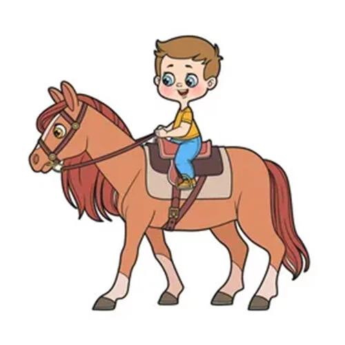 Цветной вариант раскраски мальчик на лошади
