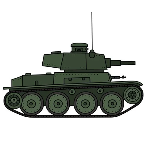 Цветной пример раскраски маленький военный танк