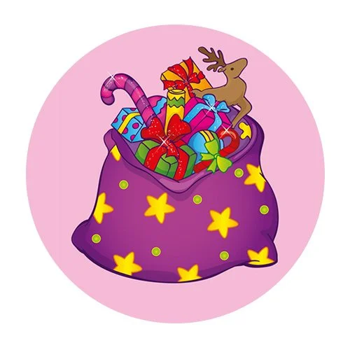 Цветной вариант раскраски мешок с подарками на новый год