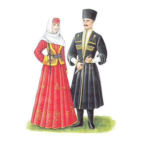 Цветной пример раскраски национальный костюм азербайджан