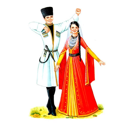 Цветной пример раскраски национальный костюм чеченский