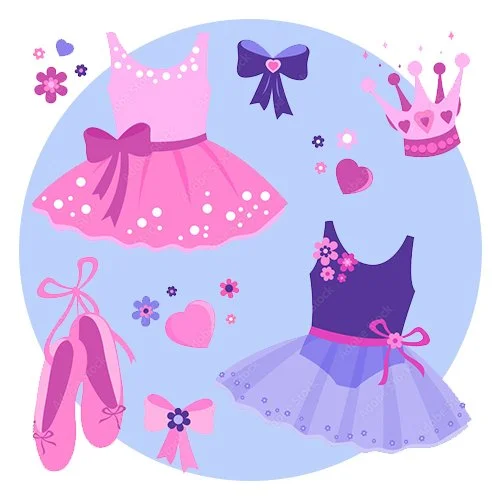 Цветной вариант раскраски наряды балерины