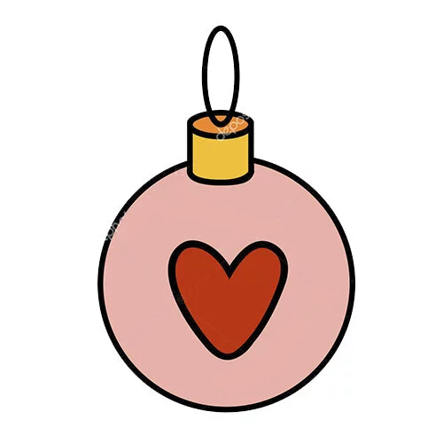 Цветной пример раскраски новогодний шар с сердечком