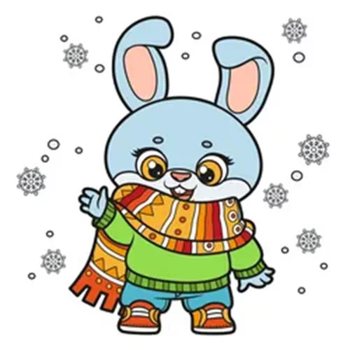 Цветной вариант раскраски новый год кролика