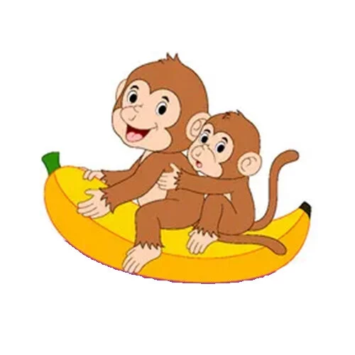 Цветной пример раскраски обезьянки на банане