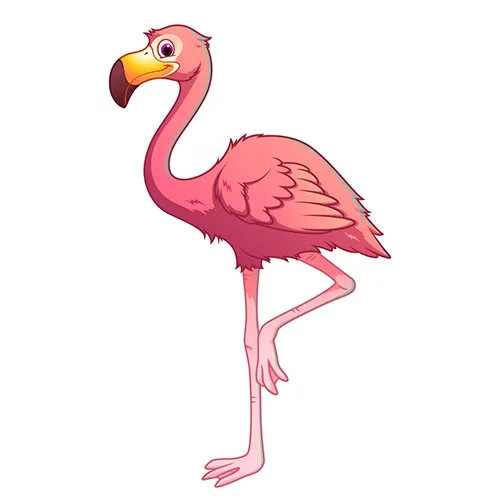 Цветной вариант раскраски очень симпатичный фламинго