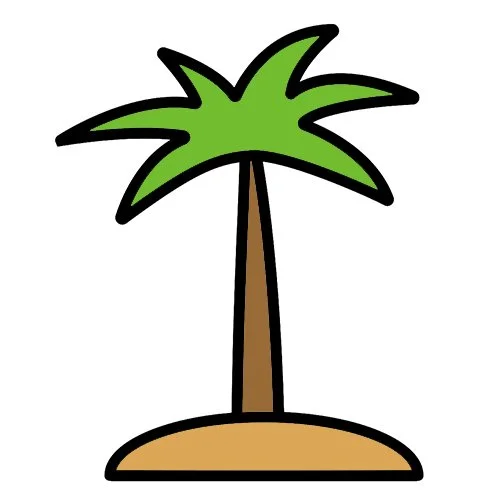 Цветной вариант раскраски пальма дерево