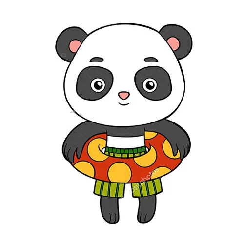 Цветной пример раскраски панда и спасательный круг
