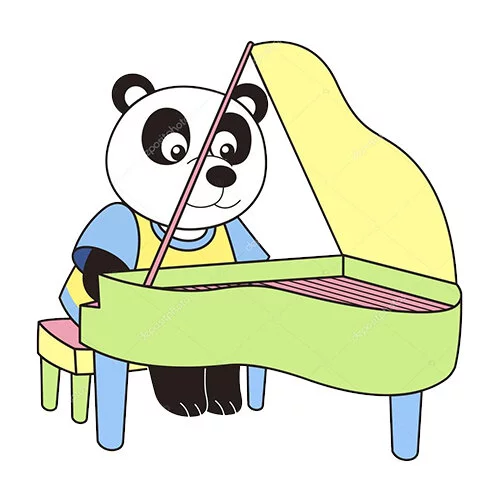 Цветной вариант раскраски панда пианист
