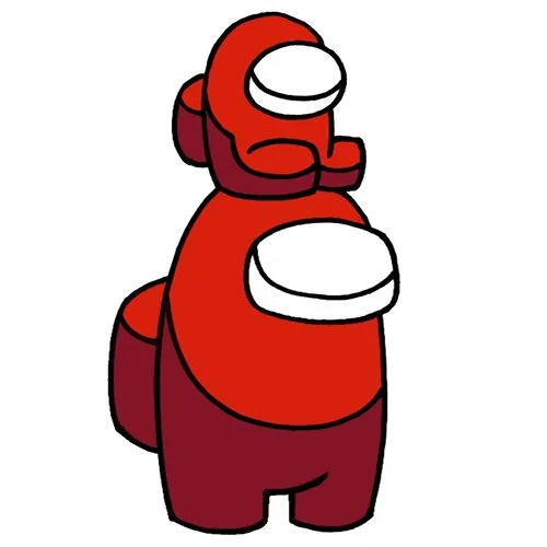 Цветной пример раскраски персонаж красный космонавт амонг ас