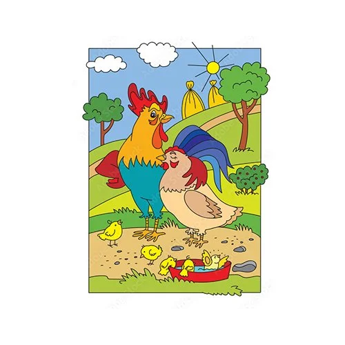 Цветной пример раскраски петух любит свою курицу