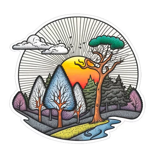 Цветной вариант раскраски пейзаж летний лес