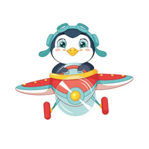 Цветной вариант раскраски пингвин на самолете