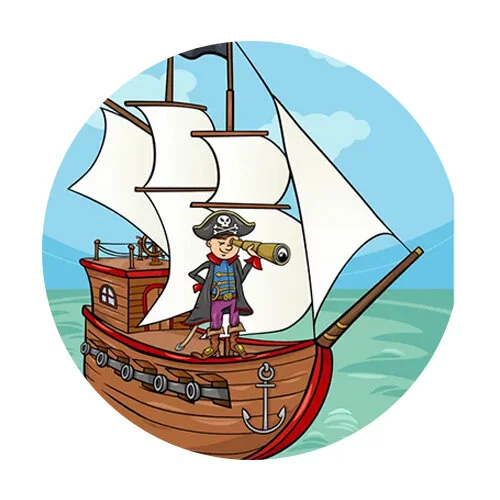 Цветной пример раскраски пиратский корабль с парусами