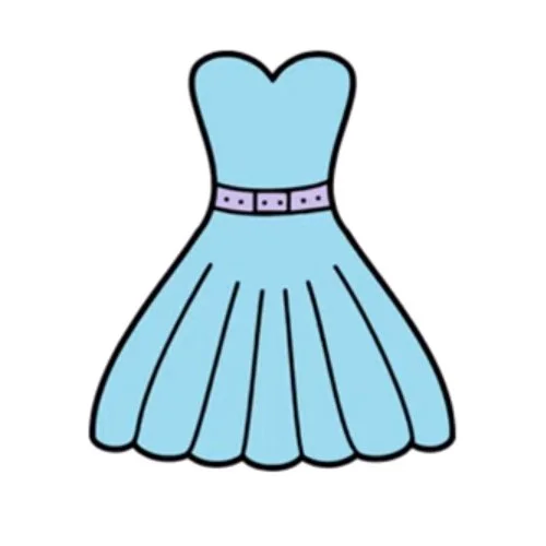 Цветной пример раскраски платье с открытым верхом