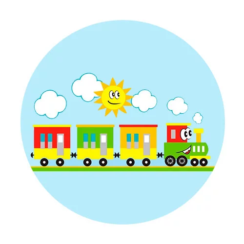 Цветной пример раскраски поезд и солнышко