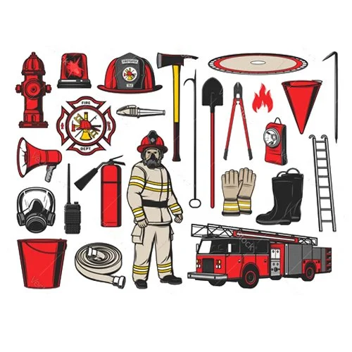 Цветной пример раскраски пожарные и его обмундирование