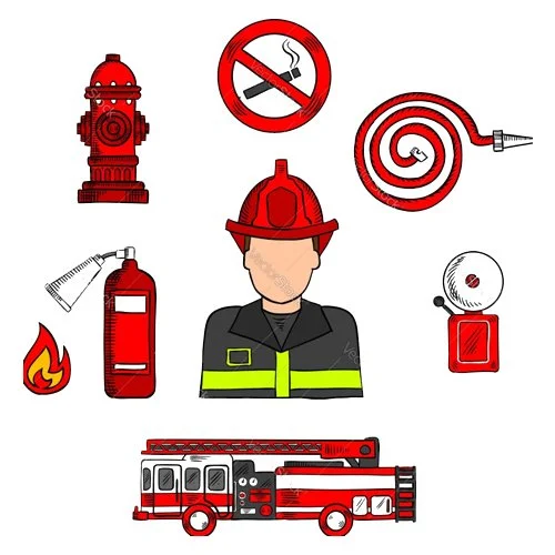 Цветной вариант раскраски пожарный разные иконки