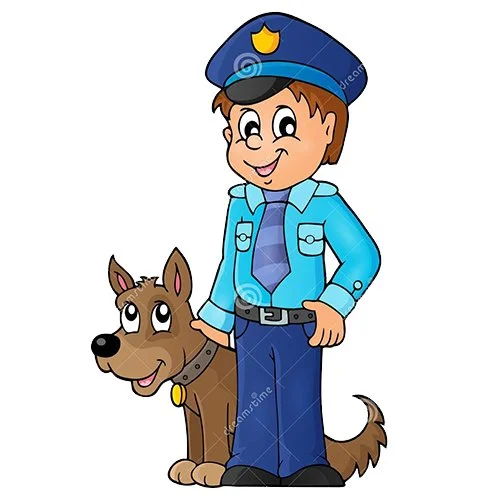 Цветной пример раскраски полицейский со служебной собакой