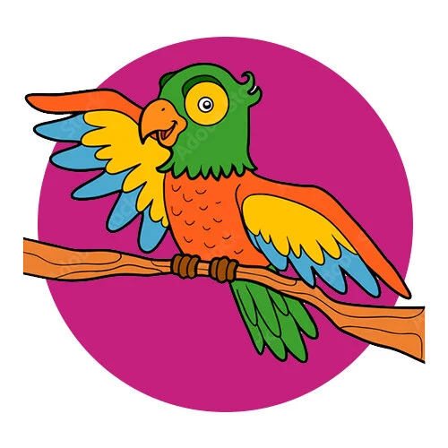 Цветной пример раскраски попугай с крылом
