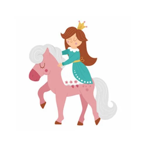Цветной вариант раскраски принцесса на коне в короне