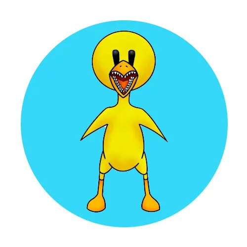 Цветной пример раскраски радужные друзья желтый утенок персонаж