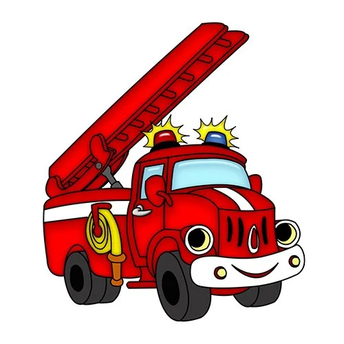 Цветной вариант раскраски рисунок детский пожарная машина