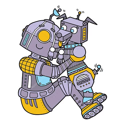 Цветной вариант раскраски робот и робот-собака